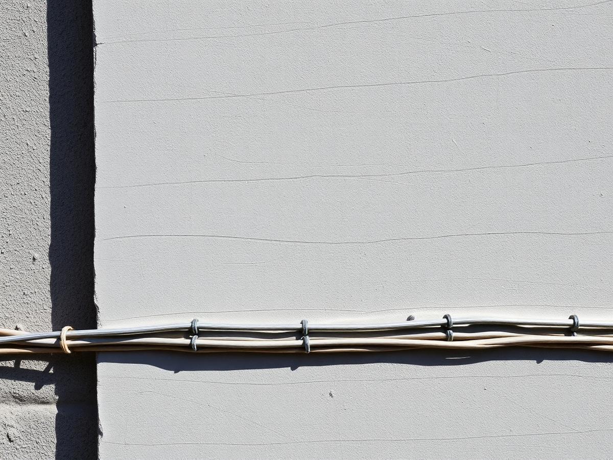 Close-up of a gray stucco base coat surface on an exterior wall
