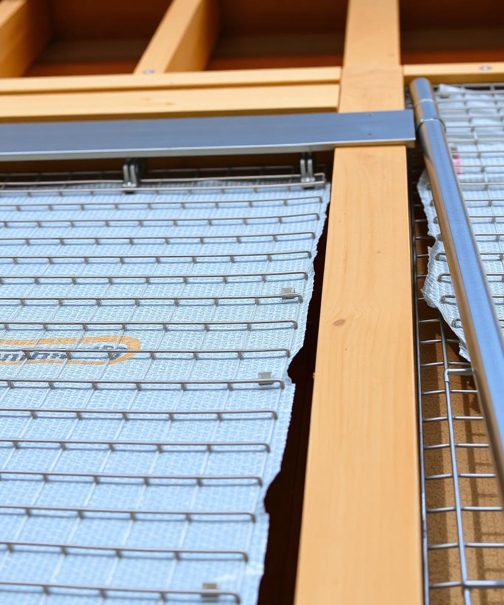 Metal lath and weather-resistive barrier installed over exterior wall framing