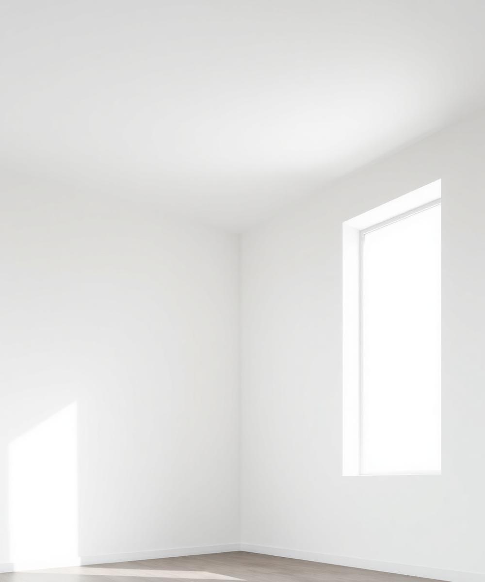 Freshly finished smooth plaster wall and ceiling corner in daylight